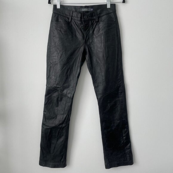 2001 Vintage Y2k Gap Black Genuine Leather Boot Cut Low Rise Pants Size 1 - Picture 1 of 11